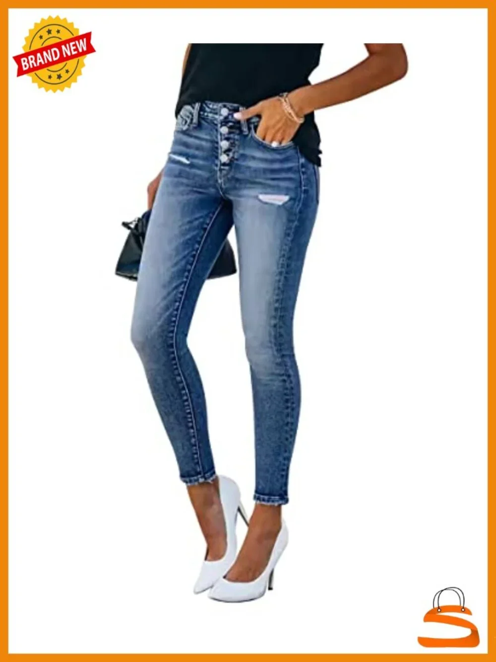 Stretchy Skinny Ripped Distressed High Rise Denim Jeans